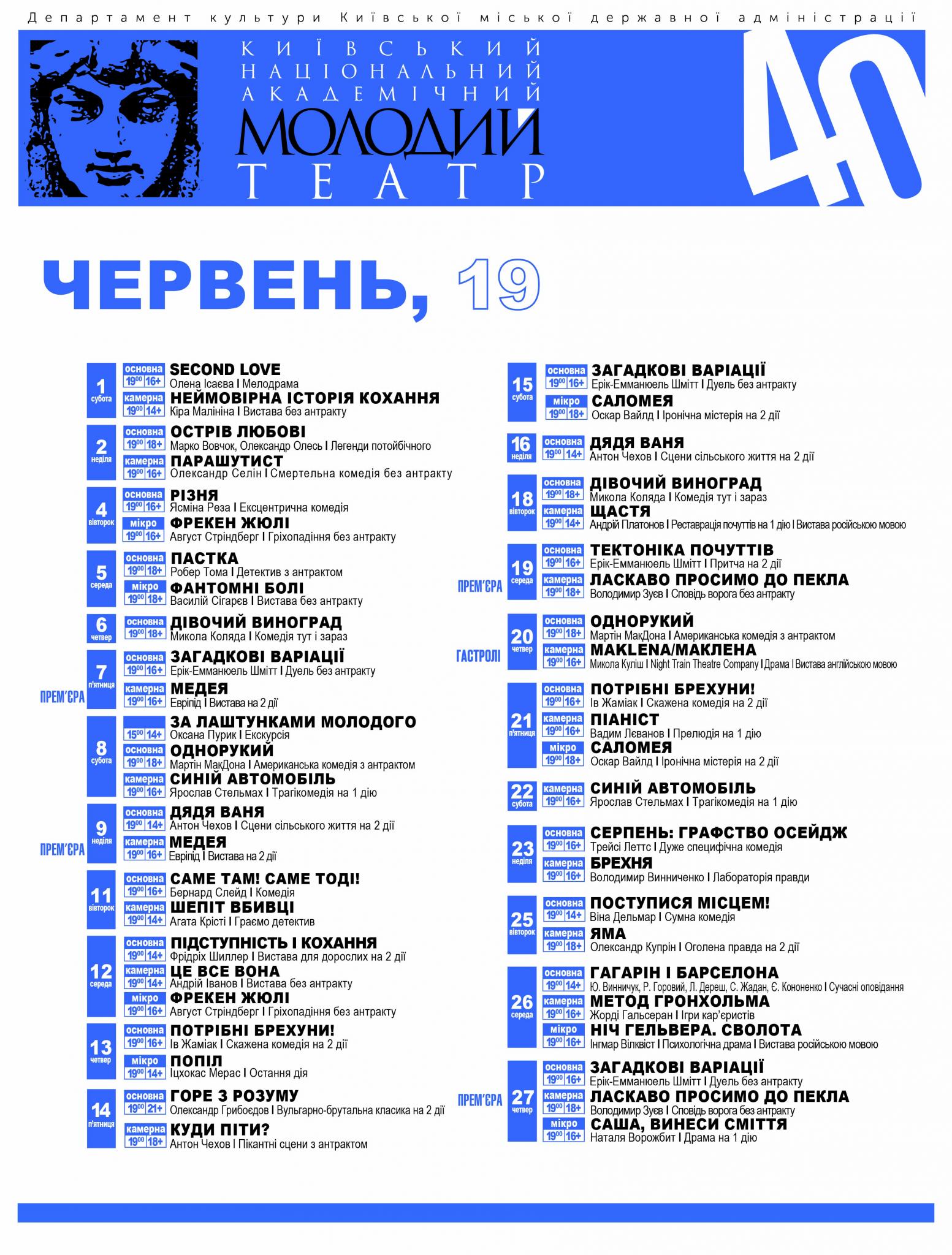 Репертуар червня Репертуар червня