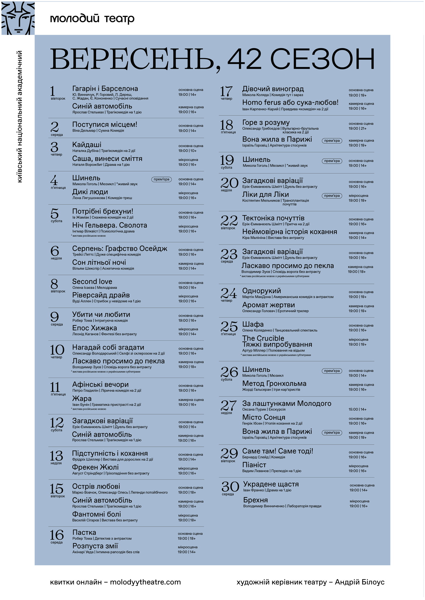 Репертуар вересня Репертуар вересня