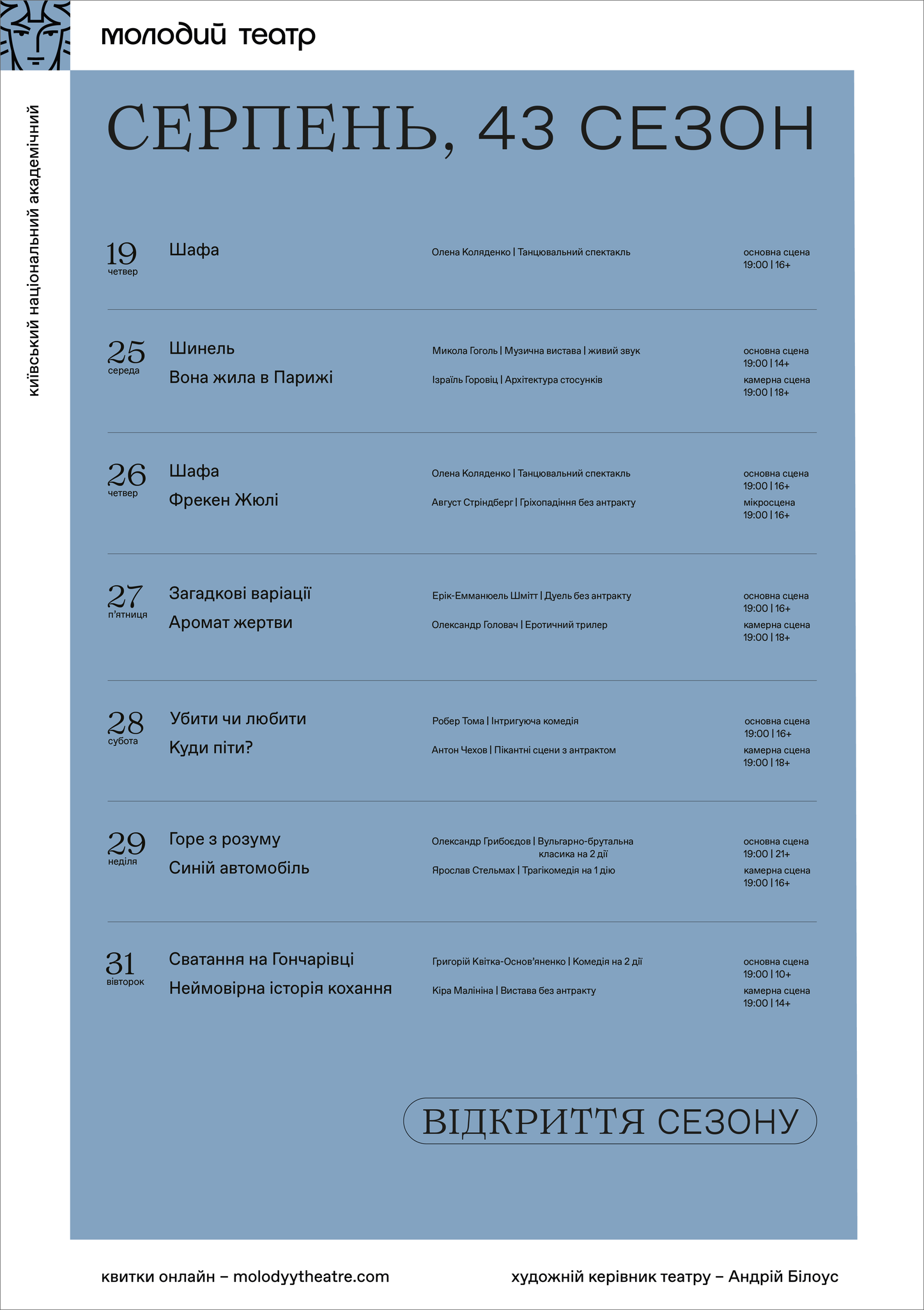 Репертуар серпня Репертуар серпня