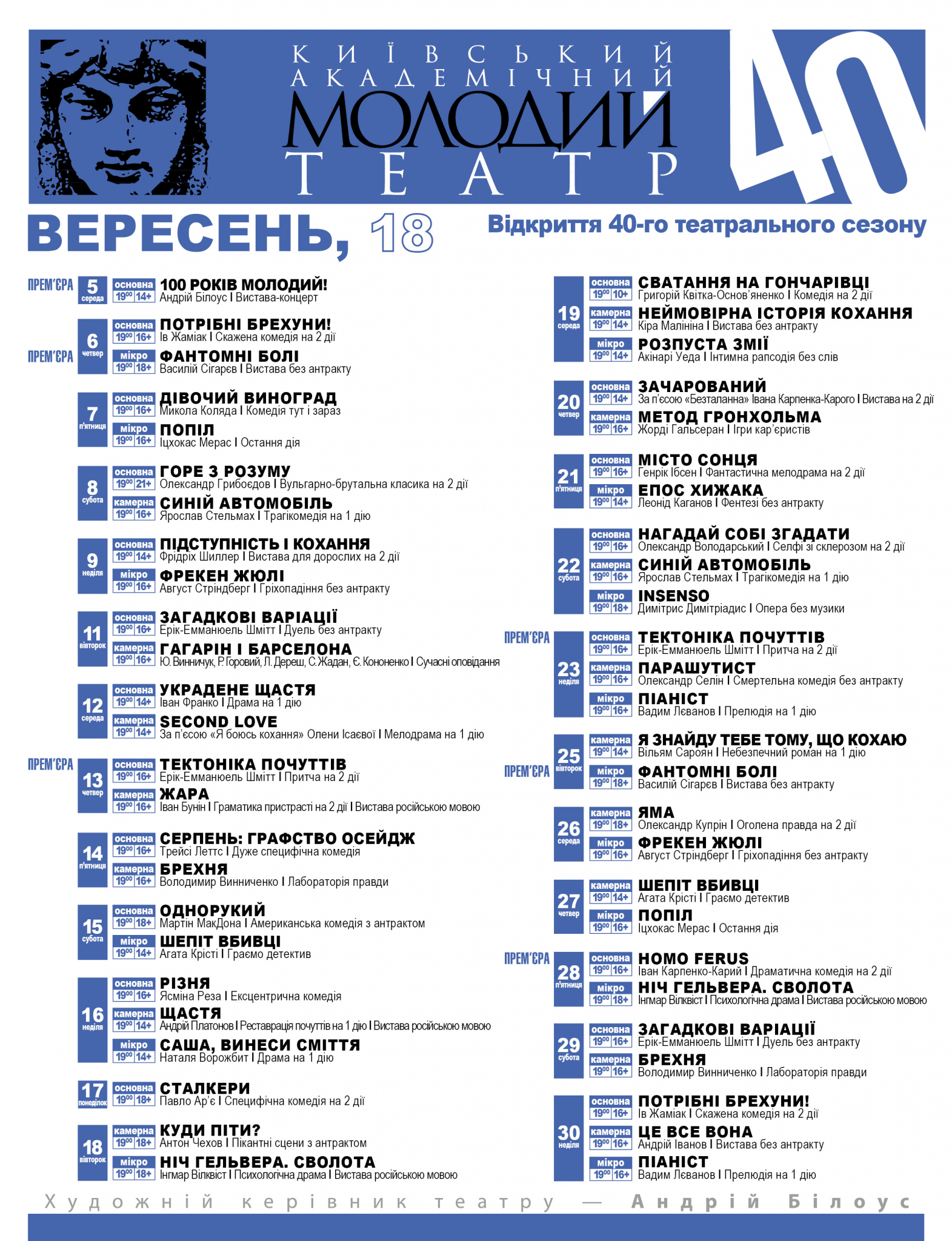 репертуар вересня репертуар вересня