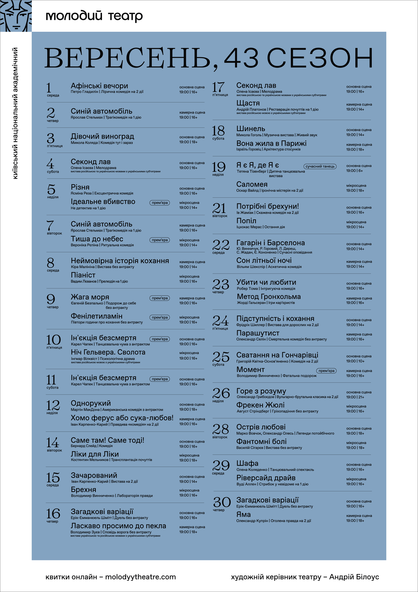 Репертуар вересня Репертуар вересня